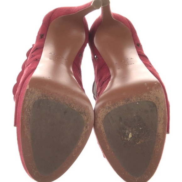 ALAÏA Burgundy Suede Laser-Cut Platform Sandals | IT 37.5 (US 7.5) - Picture 5 of 5